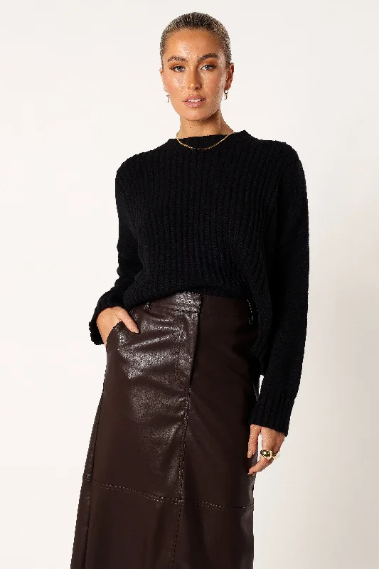 Arlette Textured Knit Sweater - Black