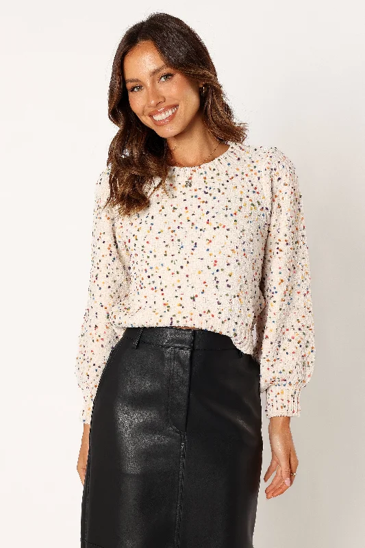 Giana Multi Dot Crewneck Knit Sweater - Cream Multi