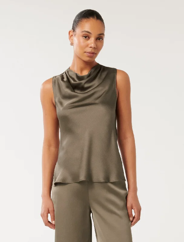 Sallie Satin Cowl Tank Top