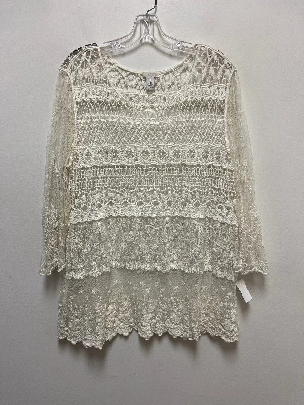 Top Long Sleeve By Chicos In White, Size: Xl