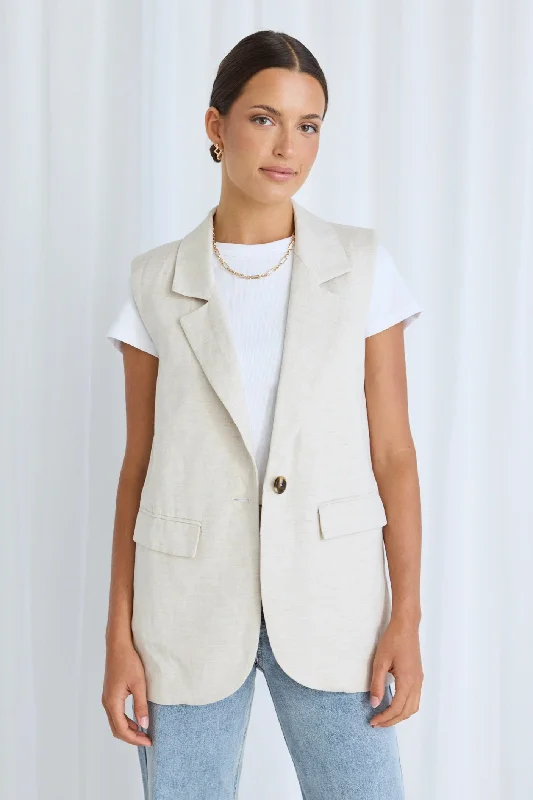 Vancouver Natural Linen Viscose Longline Vest