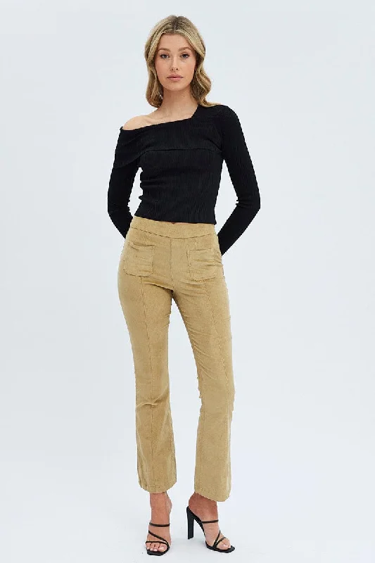 Camel Flare Leg Pants High Rise Corduroy