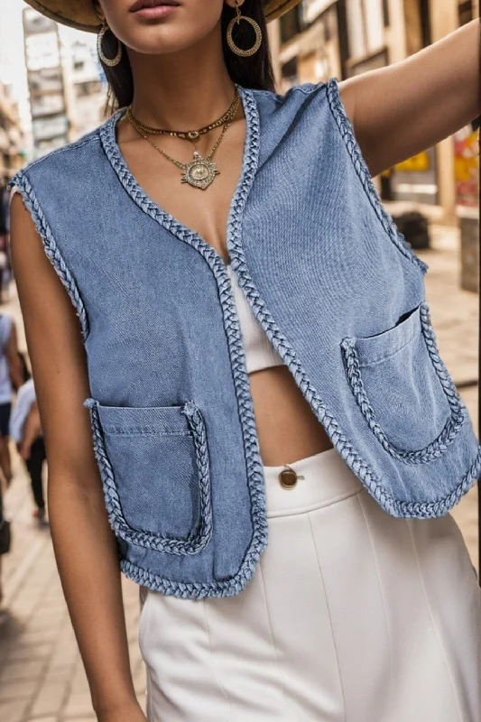 Open Front Sleeveless Denim Jacket