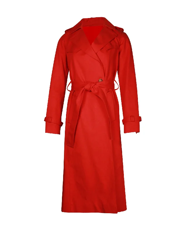 Maje Goldie Trench Coat in Red Cotton