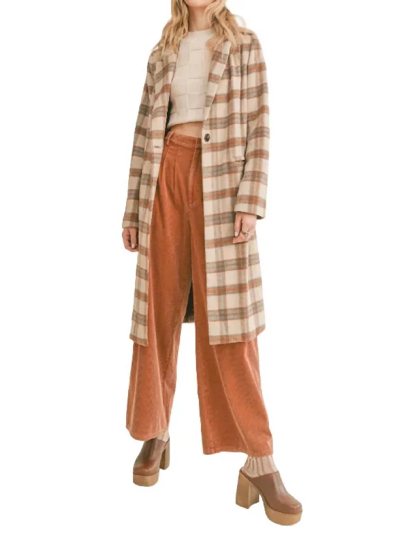 Nature Lover Plaid Coat In Taupe Brown