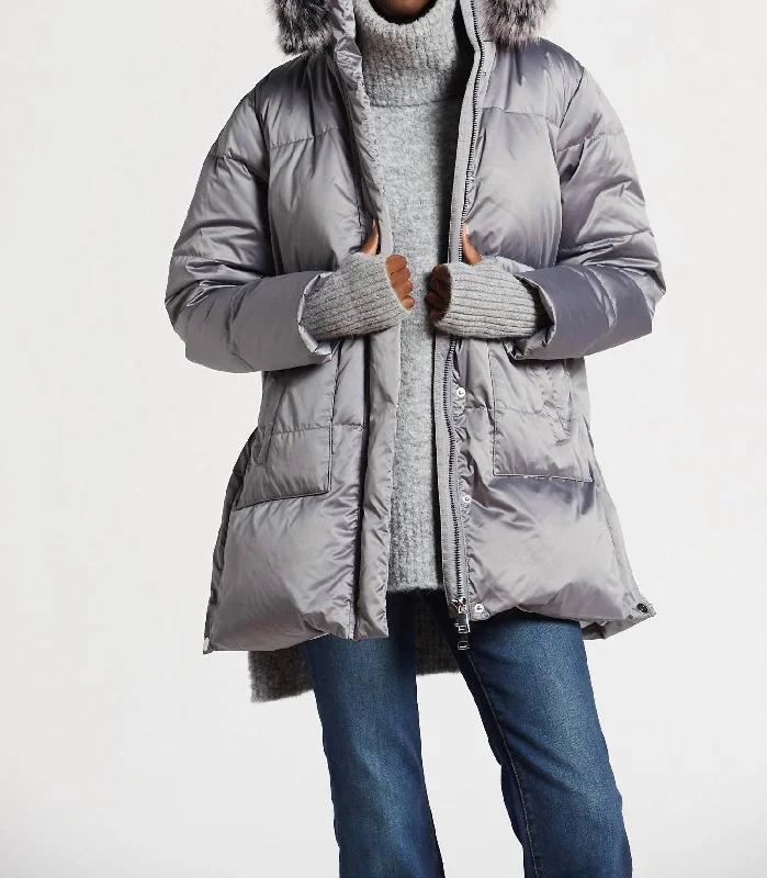 Patsy Hooded Down Coat In Silver Grey