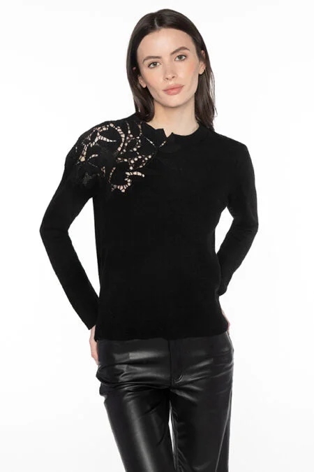 Kinross Cashmere Lace Applique Crew