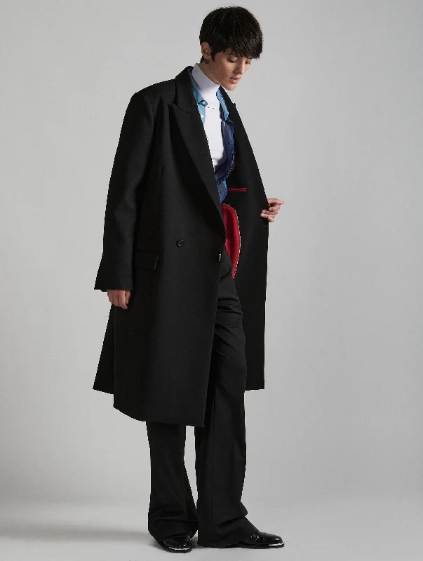 Black double gabardine overcoat