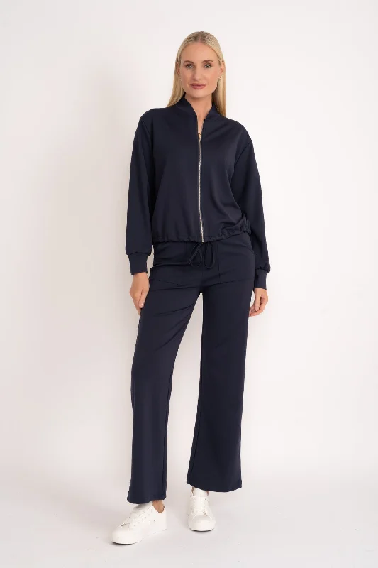 Navy Ponte Wide Leg Trousers