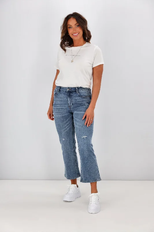 Shine On Label Myles Cropped Flare Vintage Blue