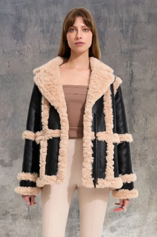 UNREAL FUR Womens Gate Keeper Jacket - Black & Beige