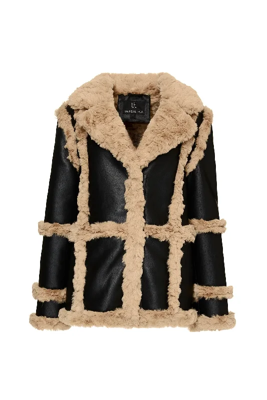 UNREAL FUR Womens Gate Keeper Jacket - Black & Beige