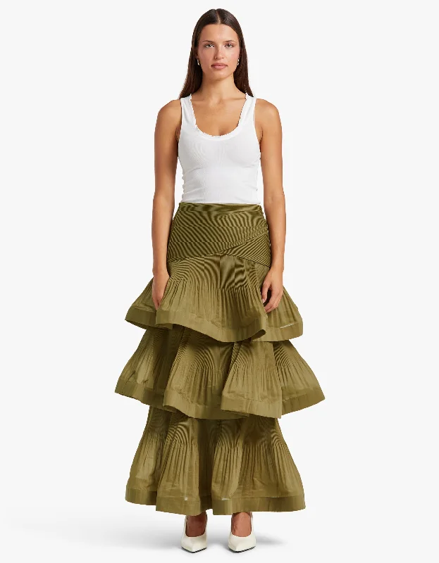 Pleated Tiered Skirt - Olive