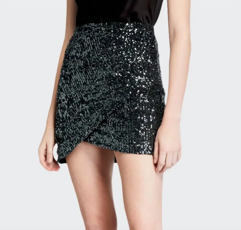 Fidela Embellished Draped Mini Skirt In Black