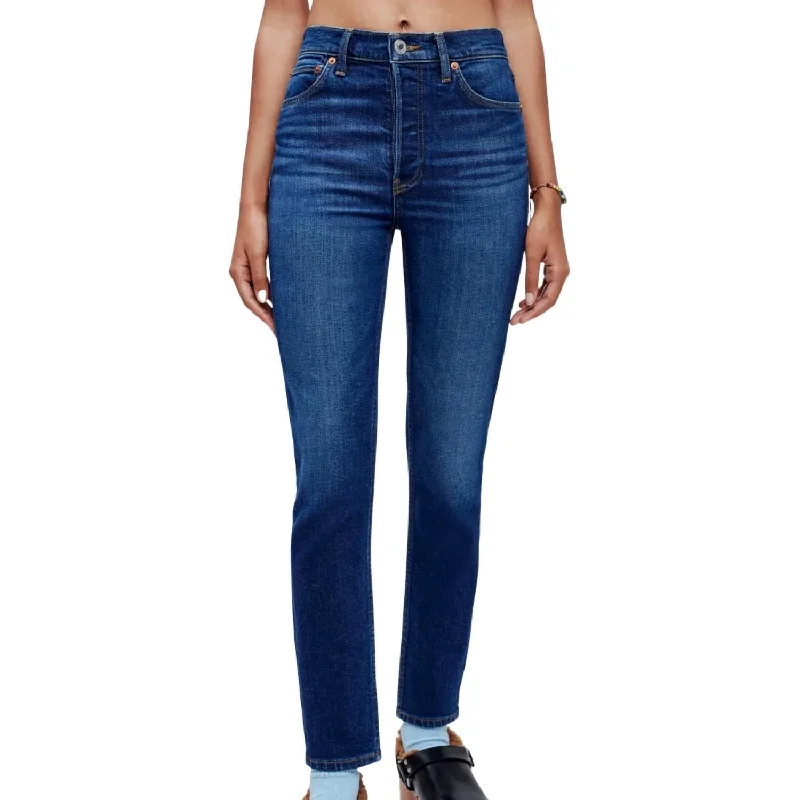 90's High Rise Ankle Crop Jean In Deep Sapphire