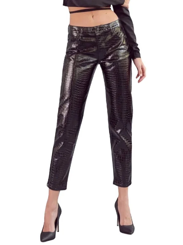 Snakeskin Coated Straight Leg Jean In Black