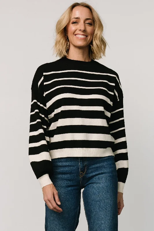 Jensen Stripe Sweater Top | Black + Ivory