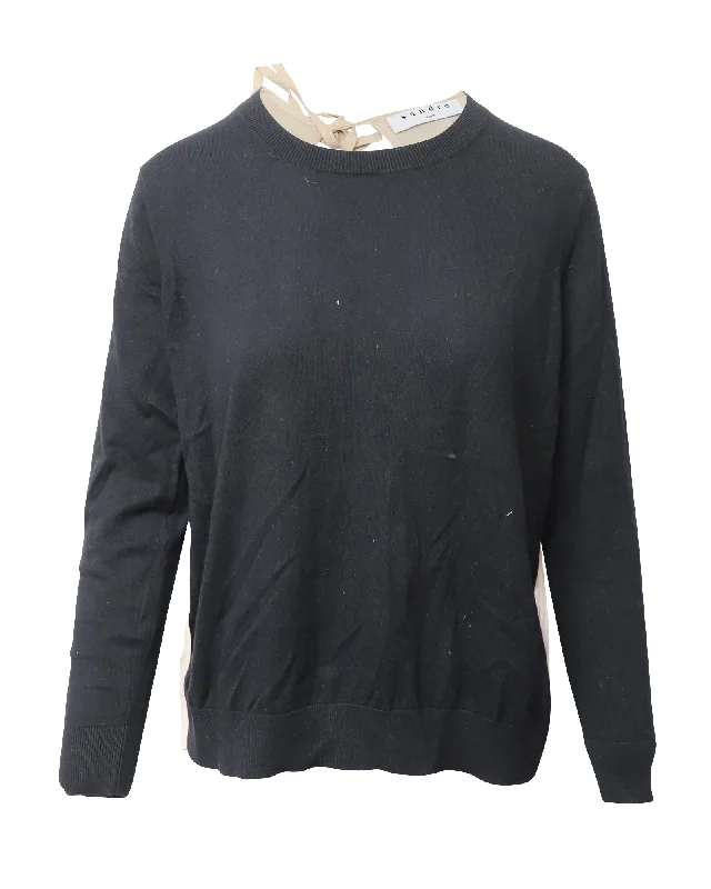 Sandro Ipolit Tie-Back Sweater in Black Cotton