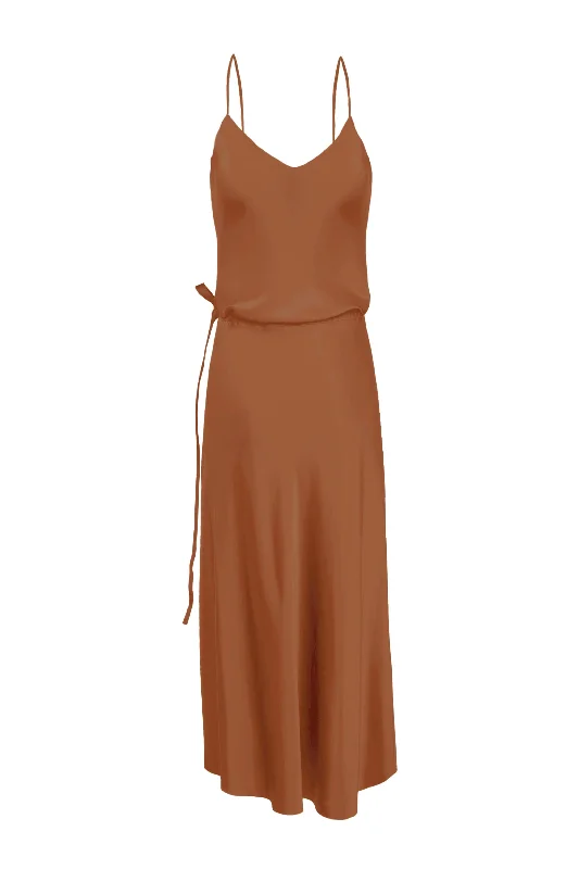 BM Nane Cowl Neck Silk Dress - Walnut