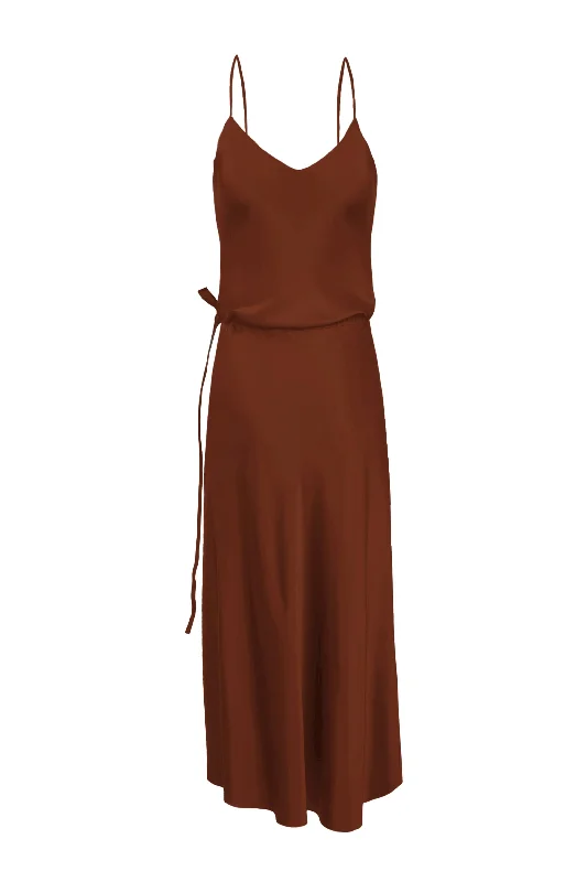 BM Nane Cowl Neck Silk Dress - Chocolate