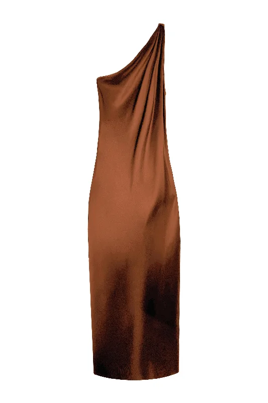 BM Single Shoulder Cone Dress - Walnut