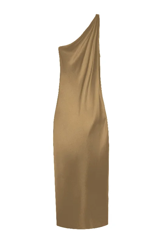 BM Single Shoulder Cone Dress - Wheat