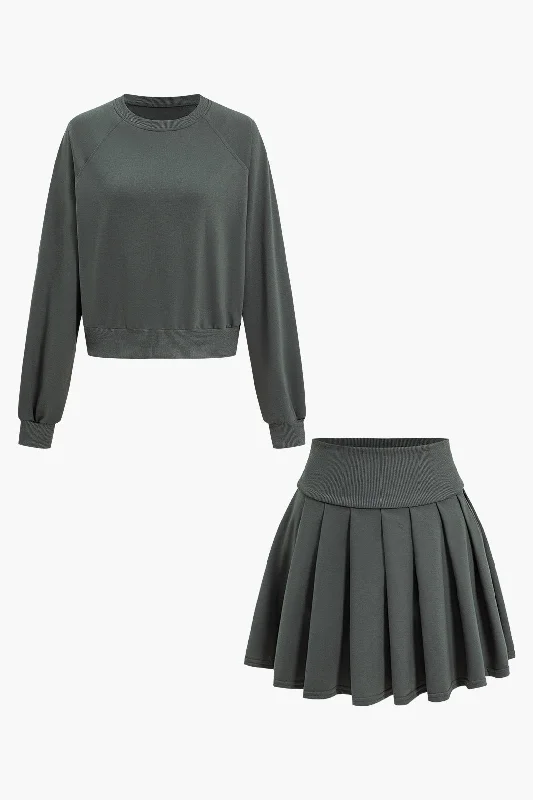 Long Sleeve Top And Pleated Skirt Set