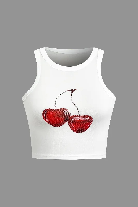 Cherry Print Crop Tank Top