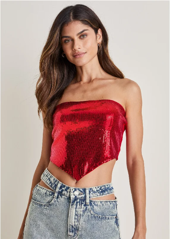 Sequin Bandana Top - Red