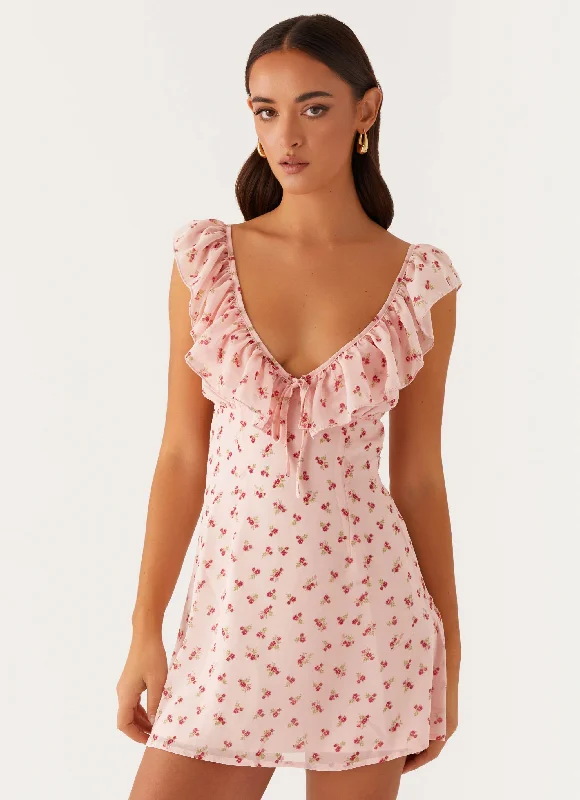 Adrina Ruffle Mini Dress - Pink Flower