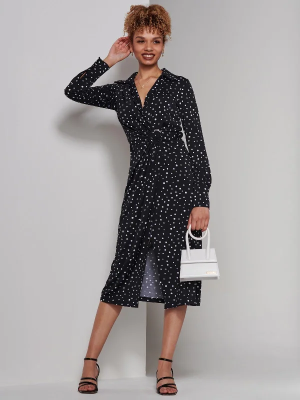 Becca Long Sleeve Jersey Shirt Dress, Black Spot