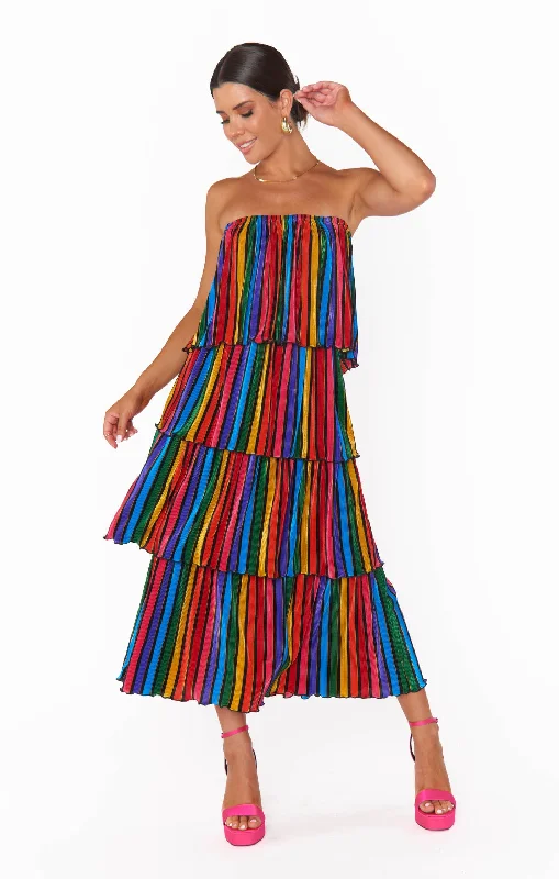 Lana Midi Dress ~ Rainbow Parade Pleat