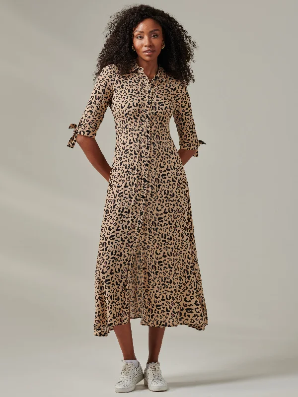 Nora Print Viscose Maxi Shirt Dress, Neutral Animal