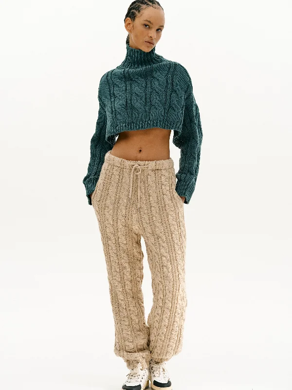 Cable Knit Jogger Lounge Pants, Porridge