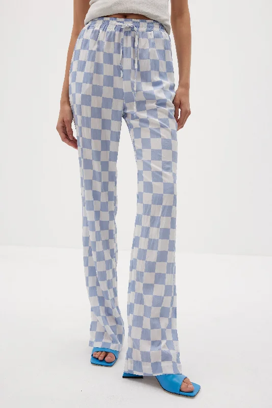 Crinkled Checkerboard Pants, Cornflower