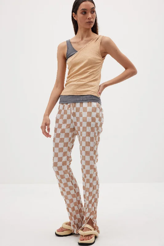 Crinkled Checkerboard Pants, Ochre