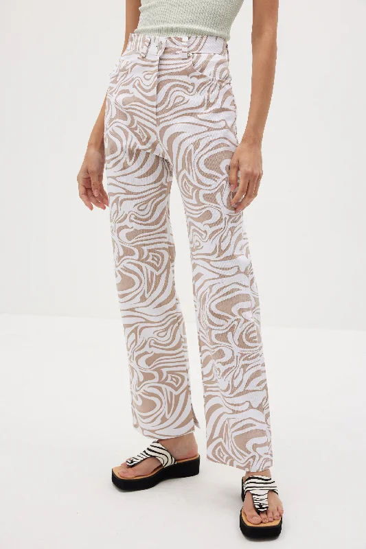 Ocean Wave Print Pants, Clay