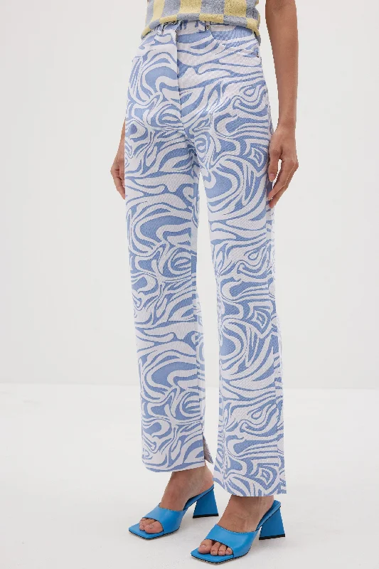 Ocean Wave Print Pants, Cornflower