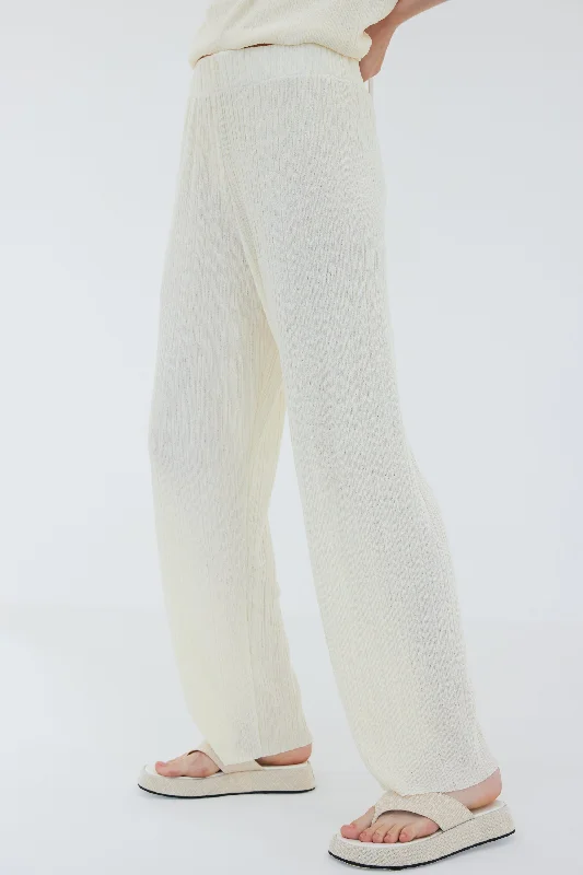 Relaxed Plissé Pants, White Melange