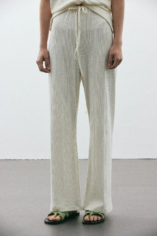 Ribbed Drawstring Pants, Cream