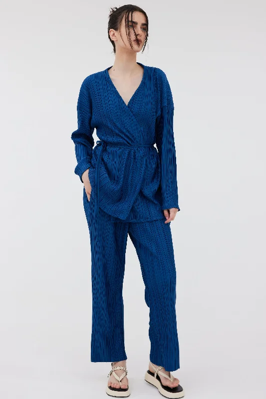 Straight Plissé Pants, Lapis Blue