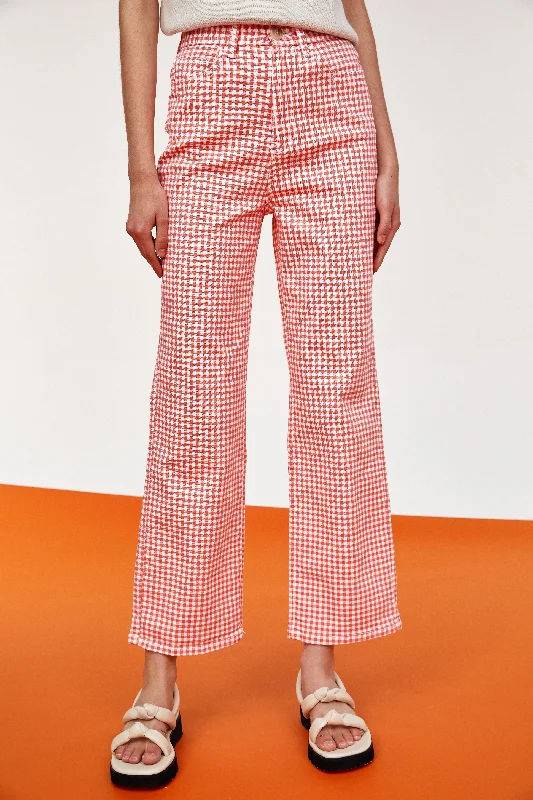 Gingham Flare Pants, Carmine Red