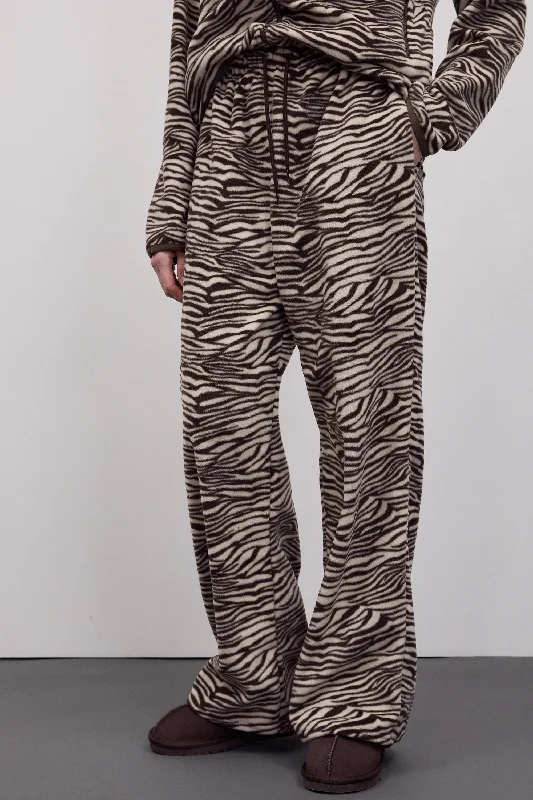 Zebra Print Fleece Pants, Brown