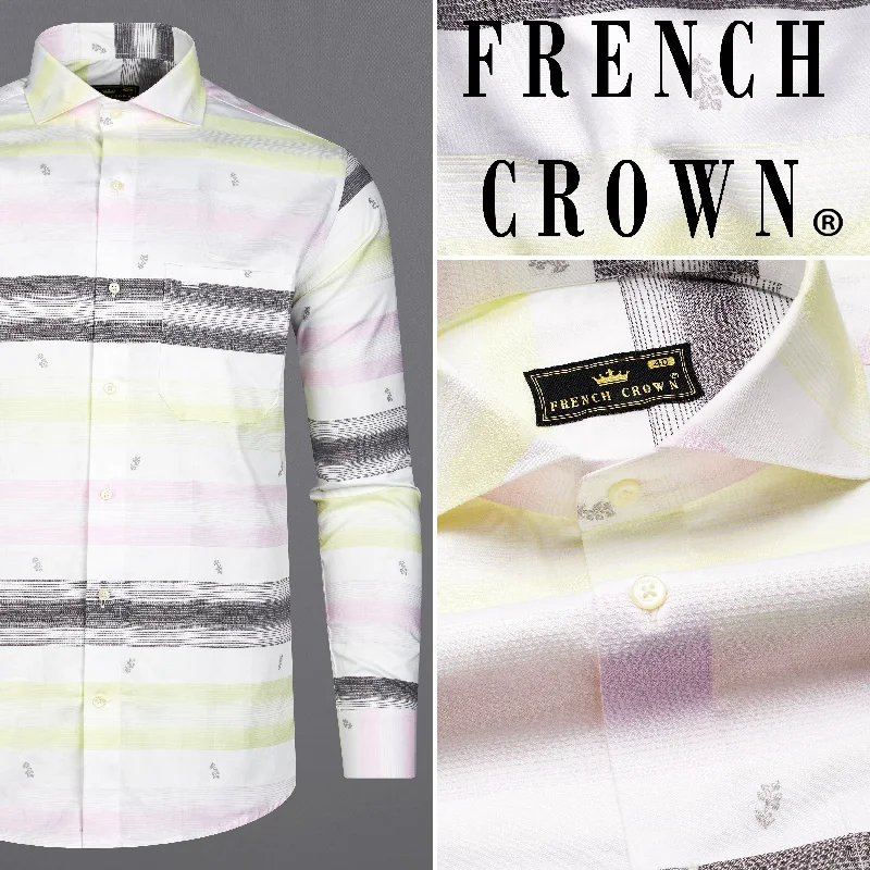 Bright White and Tundora Black with Platinum Pink Jacquard Textured Premium Giza Cotton Shirt