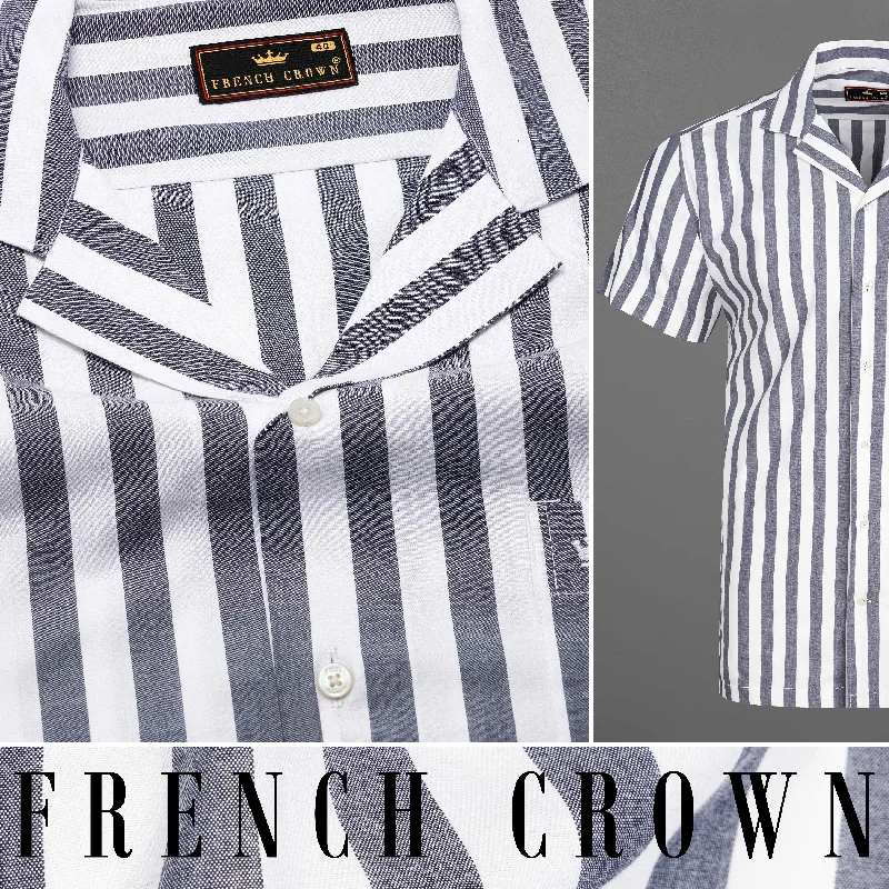 Bright White and Waterloo Gray Striped Premium Cotton Shirt