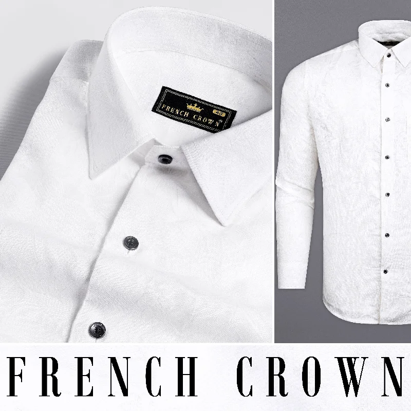 Bright White Jacquard Textured Premium Giza Cotton Shirt