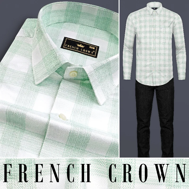 Bright White with Surf Green Plaid Dobby Cotton Shirt