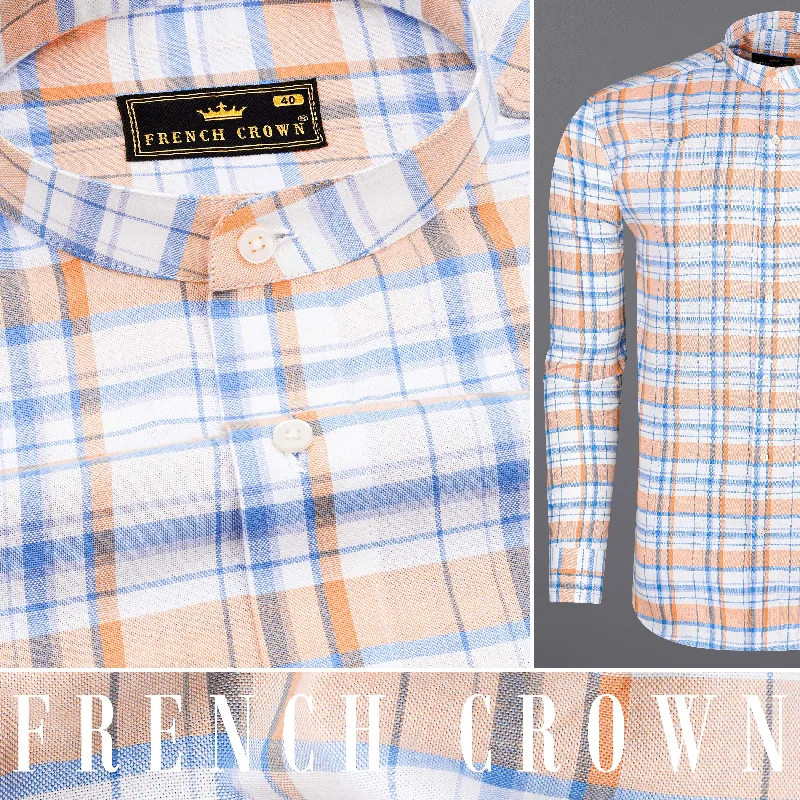 Bright White with Tacao Orange and Jordy Blue Plaid Royal Oxford Shirt