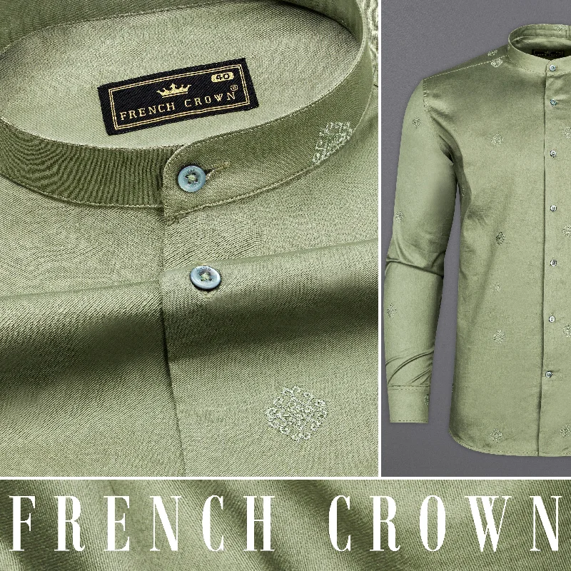 Cement Green Embroidered Super Soft Premium Cotton Shirt