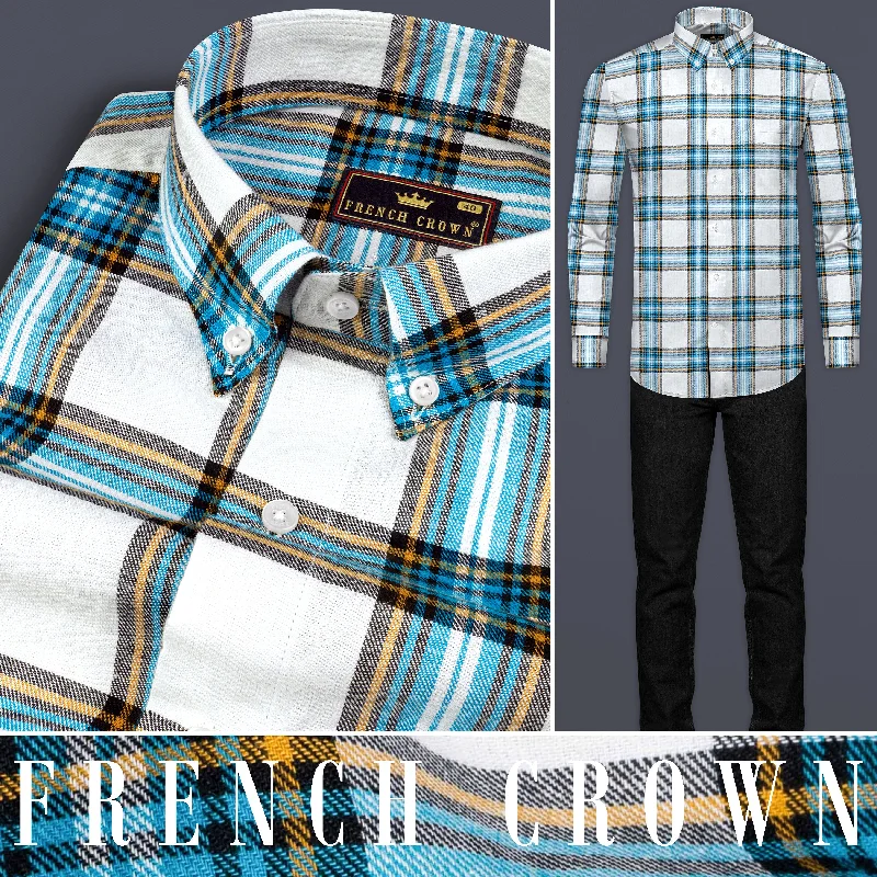 Eastern Blue and White Twill Plaid Premium Cotton Shirt